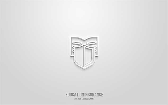 icona 3d di assicurazione sull istruzione, sfondo bianco, simboli 3d, assicurazione sull istruzione, icone di assicurazione, icone 3d, segno di assicurazione sull istruzione, icone 3d di assicurazione