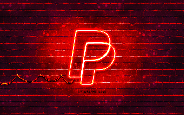 paypal logo rouge, 4k, mur de brique rouge, logo paypal, syst&#232;mes de paiement, logo n&#233;on paypal, paypal