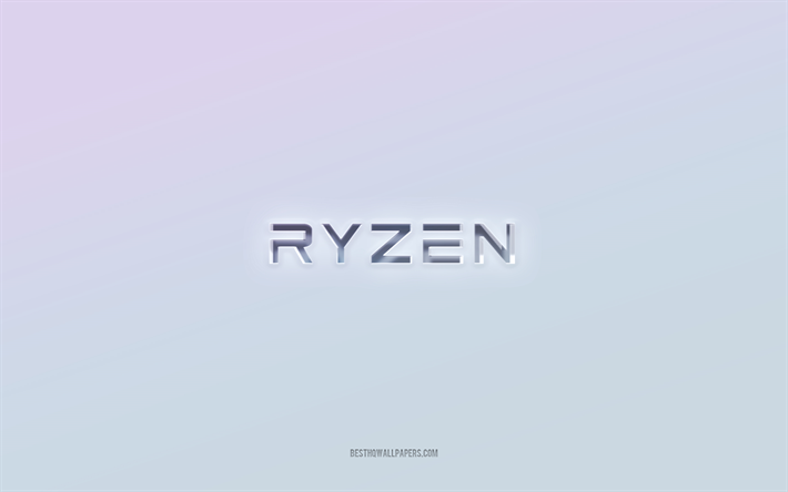 AMD Ryzen logo, cut out 3d text, white background, AMD Ryzen 3d logo, AMD Ryzen emblem, AMD Ryzen, embossed logo, AMD Ryzen 3d emblem