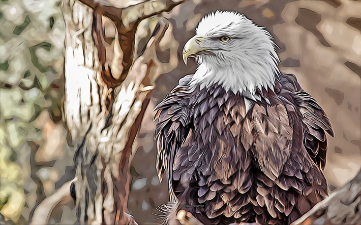 bald eagle, bird of prey, 4k, vector art, bald eagle drawing, creative art, bald eagle art, vector drawing, abstract birds, calm bald eagle