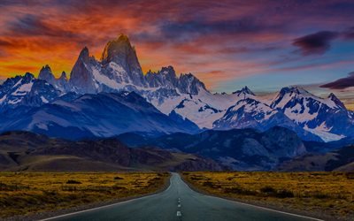 Parque Nacional Torres del Paine, p&#244;r do sol, montanhas, Patagonia, Chile