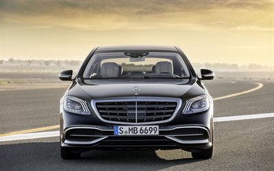 Mercedes-Maybach S-class, 2017, S650, Front view, luxury car, black S-class, German cars, Maybach