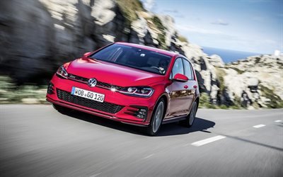 4k, Volkswagen Golf GTI, 2018 cars, road, red Golf, Volkswagen