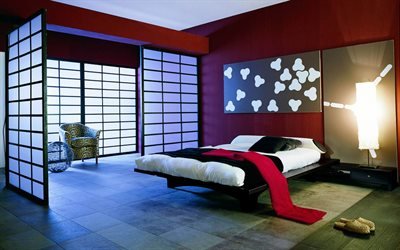 design moderno, camera da letto, in stile cinese, appartamento, moderno, idea interiore