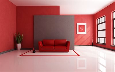 design moderno, corridoio, sala rossa, appartamento, moderno, idea interiore
