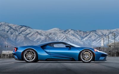 Ford GT, 2017, Racing cars, blue Ford, american cars, Ford