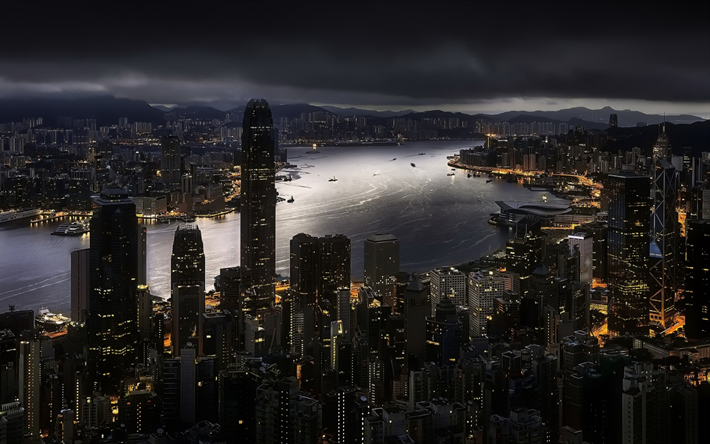 Hong Kong, Noche, rascacielos, china, Repulse Bay, el centro y Oeste de