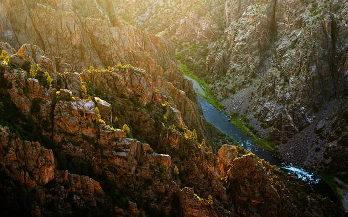 USA, America, canyon, sun rise, river, cliffs