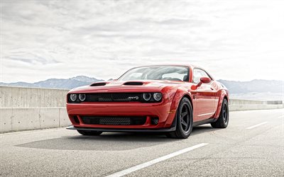 Dodge Challenger SRT Super Stock, 2020, 4k, front view, red sports coupe, new red Challenger SRT, tuning Challenger, american sports cars, Dodge