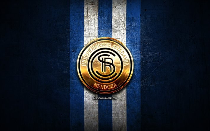 Independiente Rivadavia FC, logo dor&#233;, Primera Nacional, fond bleu m&#233;tal, football, club de football argentin, logo Independiente Rivadavia, Argentine, CS Independiente Rivadavia