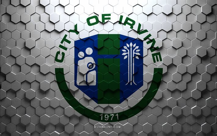 Flag of Irvine, California, honeycomb art, Irvine hexagons flag, Irvine, 3d hexagons art, Irvine flag