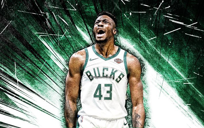 4k, Jaylen Adams, art grunge, Milwaukee Bucks, NBA, basket-ball, Jaylen Tairique Adams, &#201;tats-Unis, Jaylen Adams Milwaukee Bucks, rayons abstraits verts, Jaylen Adams 4K