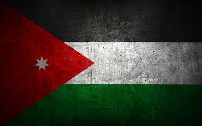 Jordan metal flag, grunge art, asian countries, Day of Jordan, national symbols, Jordan flag, metal flags, Flag of Jordan, Asia, Jordan