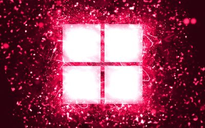 Logo rose Microsoft, 4k, néons roses, créatif, fond abstrait rose, logo Microsoft, marques, Microsoft