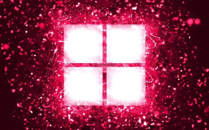 Microsoft pink logo, 4k, pink neon lights, creative, pink abstract background, Microsoft logo, brands, Microsoft