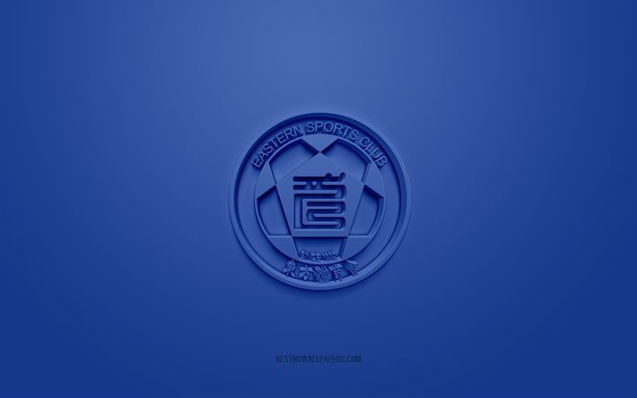 AA الشرقية, شعار 3D الإبداعية, الخلفية الزرقاء, دوري هونج كونج الممتاز, 3d شعار, نادي هونغ كونغ لكرة القدم, هونج كونج, فن ثلاثي الأبعاد, كرة القدم, شعار شرقي AA ثلاثي الأبعاد