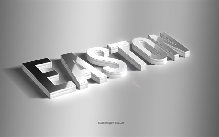 easton, silberne 3d-kunst, grauer hintergrund, tapeten mit namen, easton-name, easton-gru&#223;karte, 3d-kunst, bild mit easton-namen