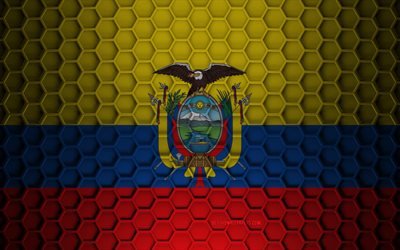 Ekvador bayrağı, 3d altıgenler doku, Ekvador, 3d doku, Ekvador 3d bayrak, metal doku