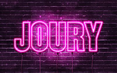 Joury, 4k, wallpapers with names, female names, Joury name, purple neon lights, Happy Birthday Joury, popular arabic female names, picture with Joury name
