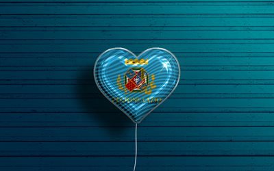 Amo il Lazio, 4k, palloncini realistici, sfondo di legno blu, Giorno del Lazio, regioni italiane, bandiera del Lazio, Italia, palloncino con bandiera, Lazio