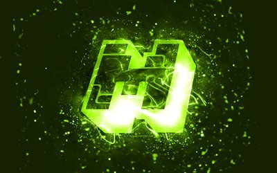 Minecraft lime logo, 4k, lime neon lights, creative, lime abstract background, Minecraft logo, online games et Minecraft