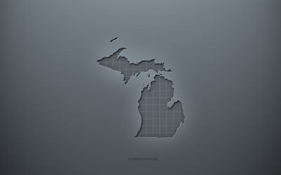 Michiganin kartta, harmaa luova tausta, Michigan, USA, harmaa paperin rakenne, Yhdysvaltojen osavaltiot, Michiganin karttasiluetti, harmaa tausta, Michiganin 3d-kartta