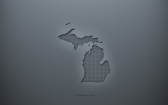 michigan-karte, grauer kreativer hintergrund, michigan, usa, graue papierstruktur, amerikanische staaten, michigan-kartensilhouette, karte von michigan, grauer hintergrund, michigan-3d-karte