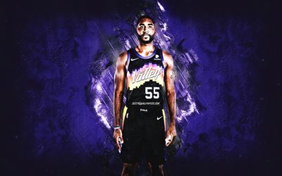ETwaun Moore, Phoenix Suns, NBA, American basketball player, purple stone background, basketball, grunge art