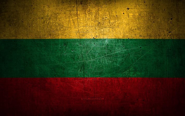 Drapeau lituanien en m&#233;tal, art grunge, pays europ&#233;ens, jour de la Lituanie, symboles nationaux, drapeau de la Lituanie, drapeaux en m&#233;tal, Europe, drapeau lituanien, Lituanie