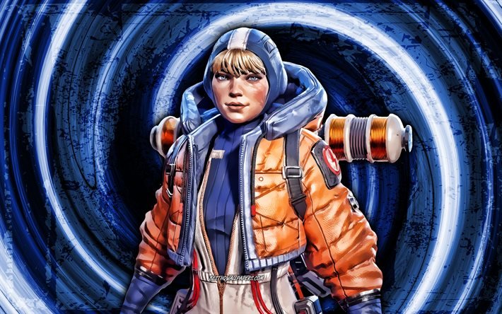 4k, wattson, blauer grunge-hintergrund, apex legends, static defender, vortex, apex legends-charaktere, wattson apex legends, wattson skin