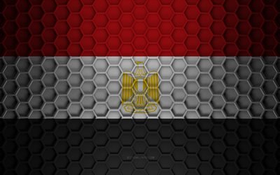 Drapeau de l&#39;Egypte, texture des hexagones 3d, Egypte, texture 3d, drapeau de l&#39;Egypte 3d, texture en m&#233;tal, drapeau de l&#39;Egypte