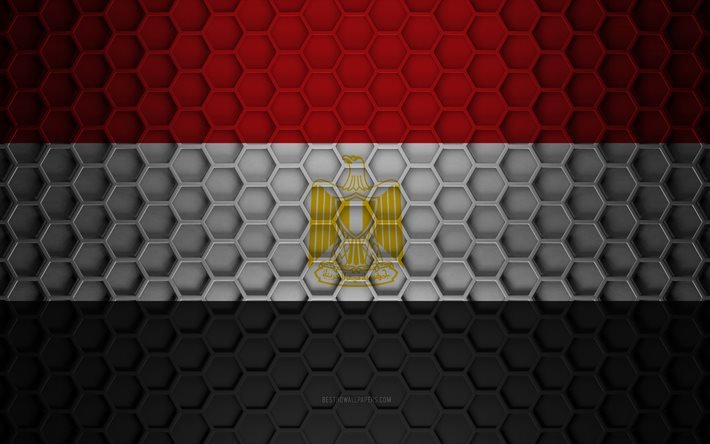 Bandiera dell&#39;Egitto, trama di esagoni 3d, Egitto, trama 3d, bandiera dell&#39;Egitto 3d, trama del metallo, bandiera dell&#39;Egitto
