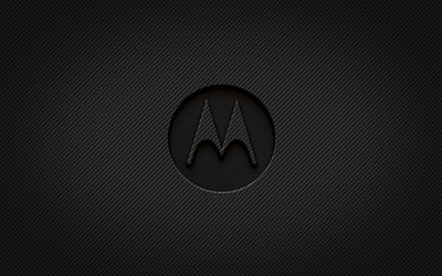 Motorola karbon logosu, 4k, grunge sanat, karbon arka plan, yaratıcı, Motorola siyah logosu, markalar, Motorola logosu, Motorola