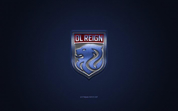 OL Reign, نادي كرة القدم الأمريكي, NWSL, الشعار الأحمر, ألياف الكربون الأزرق الخلفية, الرابطة الوطنية لكرة القدم النسائية, كرة القدم, واشنطن, الولايات المتحدة الأمريكية, شعار OL Reign