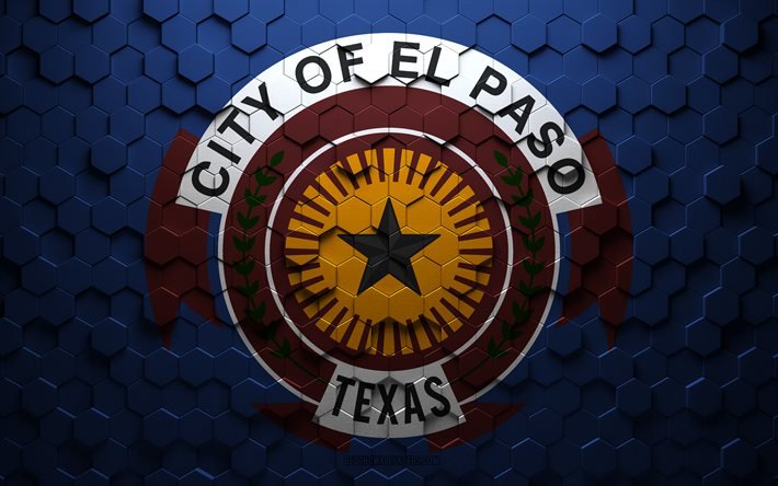 Bandeira de El Paso, arte em favo de mel, bandeira hex&#225;gonos de El Paso, El Paso, arte em hex&#225;gonos 3D, bandeira El Paso