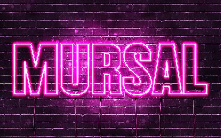 Mursal, 4k, wallpapers with names, female names, Mursal name, purple neon lights, Happy Birthday Mursal, popular arabic female names, picture with Mursal name
