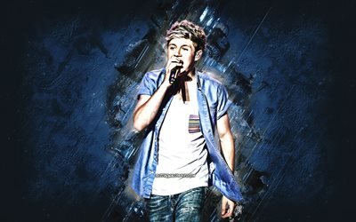 Niall Horan, cantor irland&#234;s, arte grunge, fundo de pedra azul, estrela irlandesa, arte de Niall Horan