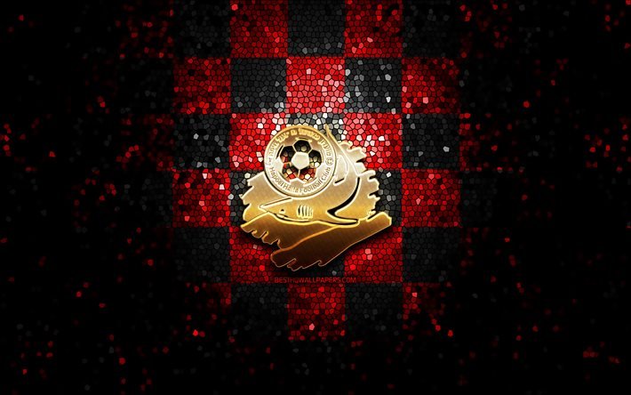 Hapoel Haifa FC, logo glitter, Ligat ha Al, rosso nero sfondo a scacchi, calcio, squadra di calcio Israeliana, Hapoel Haifa logo, arte del mosaico, Hapoel Haifa, Israele