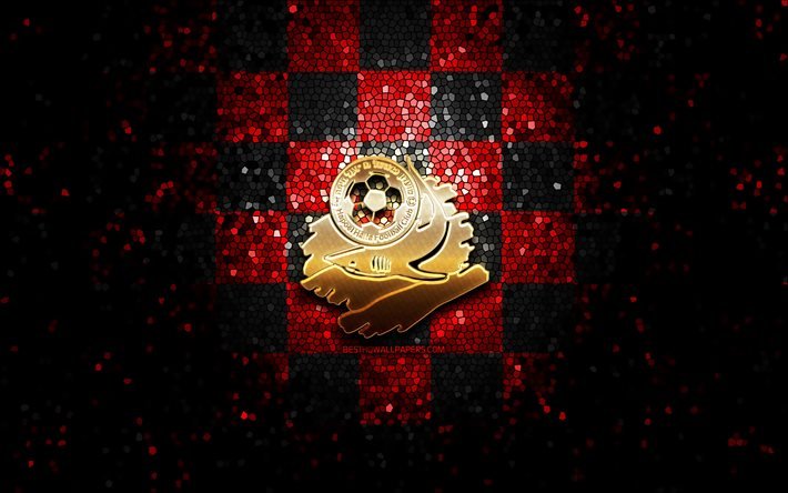 Hapoel Haifa FC, glitter logo, Ligat ha Al, red black checkered background, soccer, Israeli football club, Hapoel Haifa logo, mosaic art, football, Hapoel Haifa, Israel