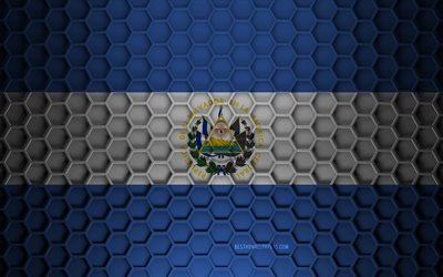 El Salvador flag, 3d hexagons texture, El Salvador, 3d texture, El Salvador 3d flag, metal texture, flag of El Salvador