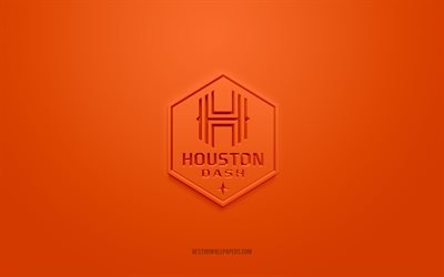 Houston Dash, creative 3D logo, orange background, NWSL, 3d emblem, American soccer club, Texas, USA, 3d art, soccer, Houston Dash 3d logo