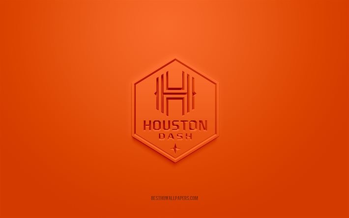 Houston Dash, logotipo 3D criativo, fundo laranja, NWSL, emblema 3D, clube de futebol americano, Texas, EUA, arte 3D, futebol, logotipo Houston Dash 3d