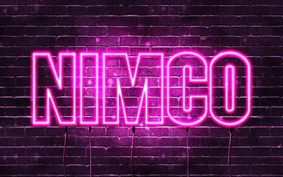 Nimco, 4k, wallpapers with names, female names, Nimco name, purple neon lights, Happy Birthday Nimco, popular arabic female names, picture with Nimco name