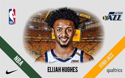 Elijah Hughes, Utah Jazz, Giocatore di Basket Americano, NBA, ritratto, USA, basket, Vivint Arena, Utah Jazz logo