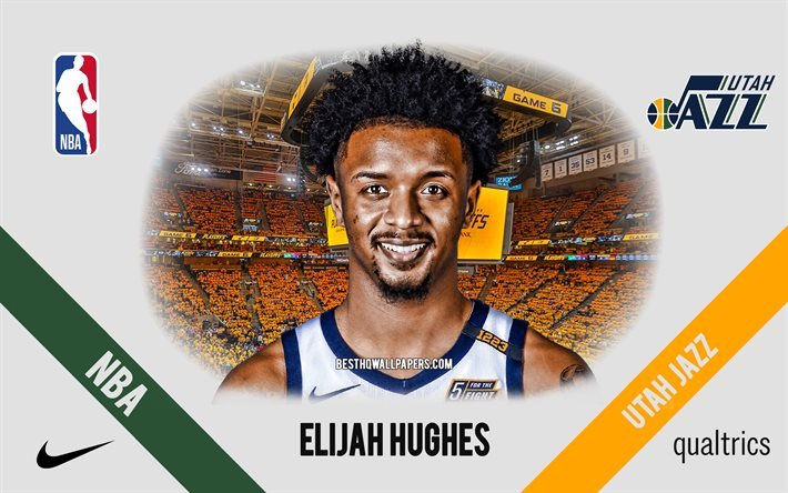 Elijah Hughes, Utah Jazz, American Basketball Player, NBA, portrait, USA, basketball, Vivint Arena, Utah Jazz logo