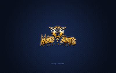 Fort Wayne Mad Ants, American basketball club, yellow logo, blue carbon fiber background, NBA G League, basketball, Indiana, USA, Fort Wayne Mad Ants logo