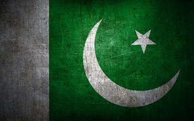 Pakistani metal flag, grunge art, asian countries, Day of Pakistan, national symbols, Pakistan flag, metal flags, Flag of Pakistan, Asia, Pakistani flag, Pakistan