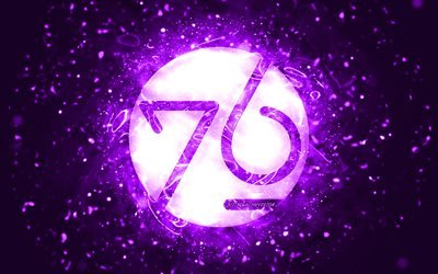 system76 violettes logo, 4k, violette neonlichter, linux, kreativ, violetter abstrakter hintergrund, system76-logo, os, system76