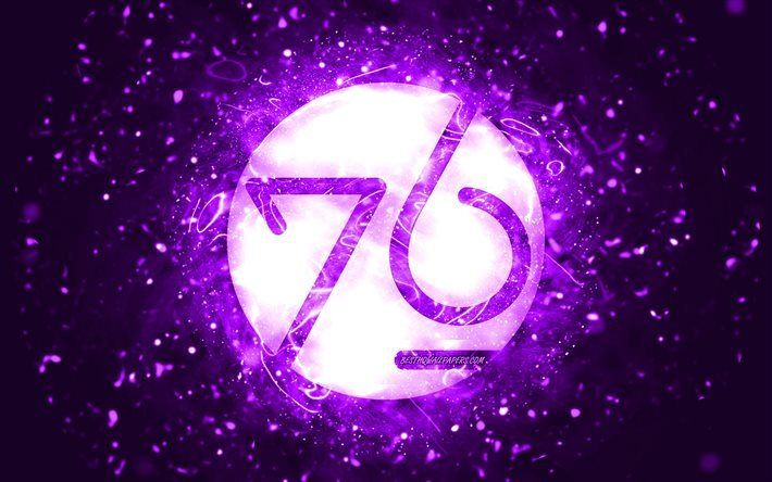 logotipo violeta system76, 4k, luzes de n&#233;on violeta, Linux, criativo, fundo abstrato violeta, logotipo system76, sistema operacional, system76