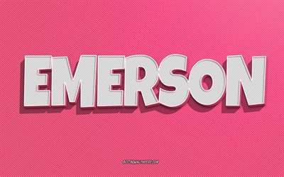 Emerson, fond de lignes roses, fonds d&#39;&#233;cran avec des noms, nom Emerson, noms f&#233;minins, carte de voeux Emerson, dessin au trait, photo avec nom Emerson